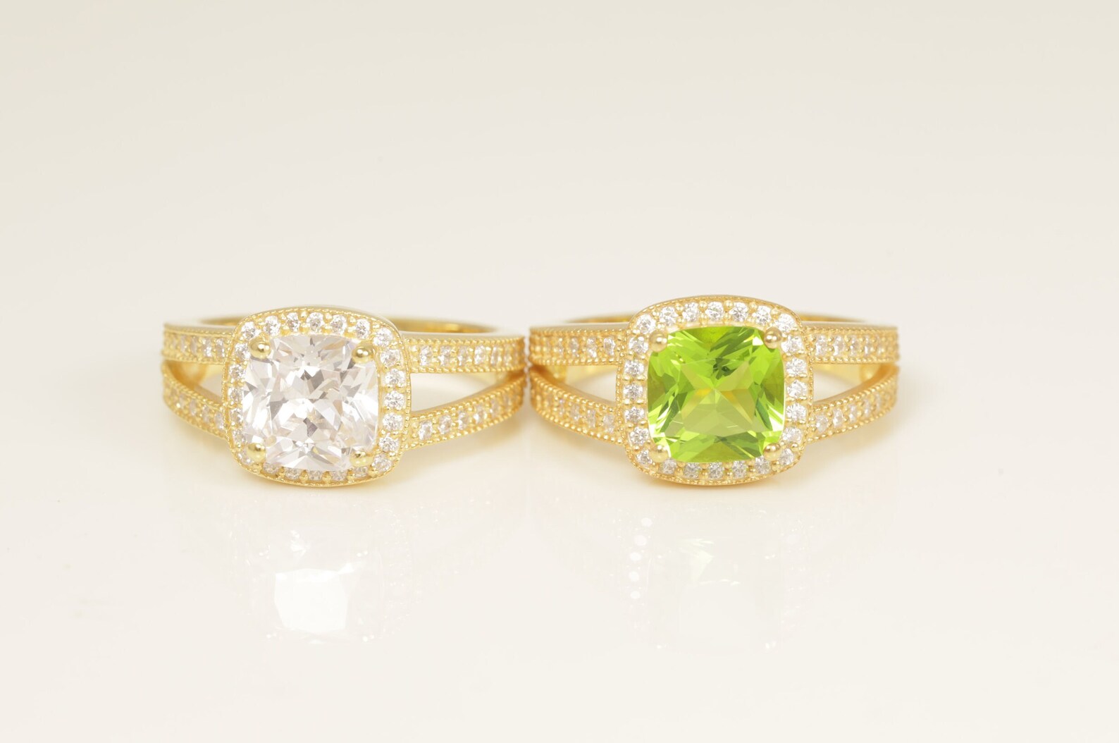 2.0 CT Split Shank Peridot Engagement Ring, Gemstone Wedding Ring, Diamond Halo Anniversary Ring, Birthstone Ring, Promise Ring
